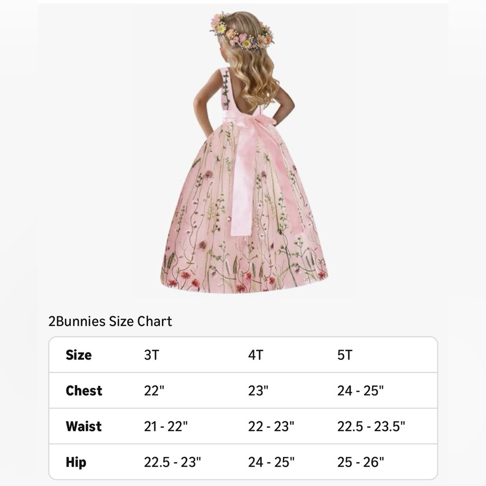 Floral Embroidered Pink Flower Girl Dress 4T - Picture 13 of 14